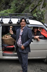 A proud matsutake dealer stuck with us on the road after another land slide blocked the road.