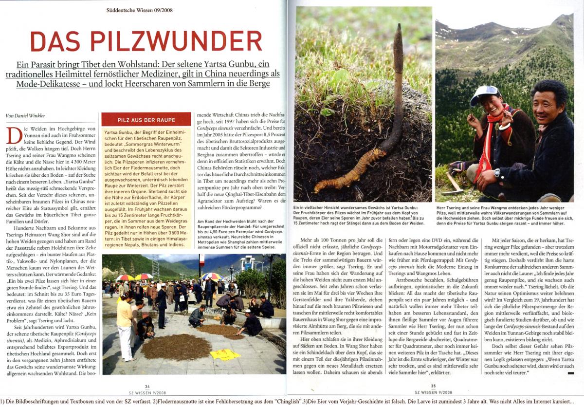 Cordyceps sinensis Aufsatz Sueedeutsche Zeitung Winkler